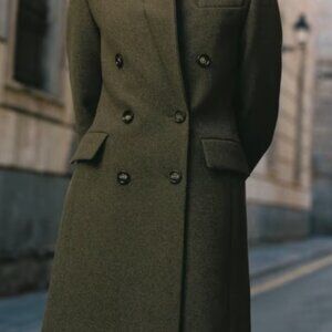 Mango Double Breasted Wool Coat | XL | Green/Khaki | NWT
